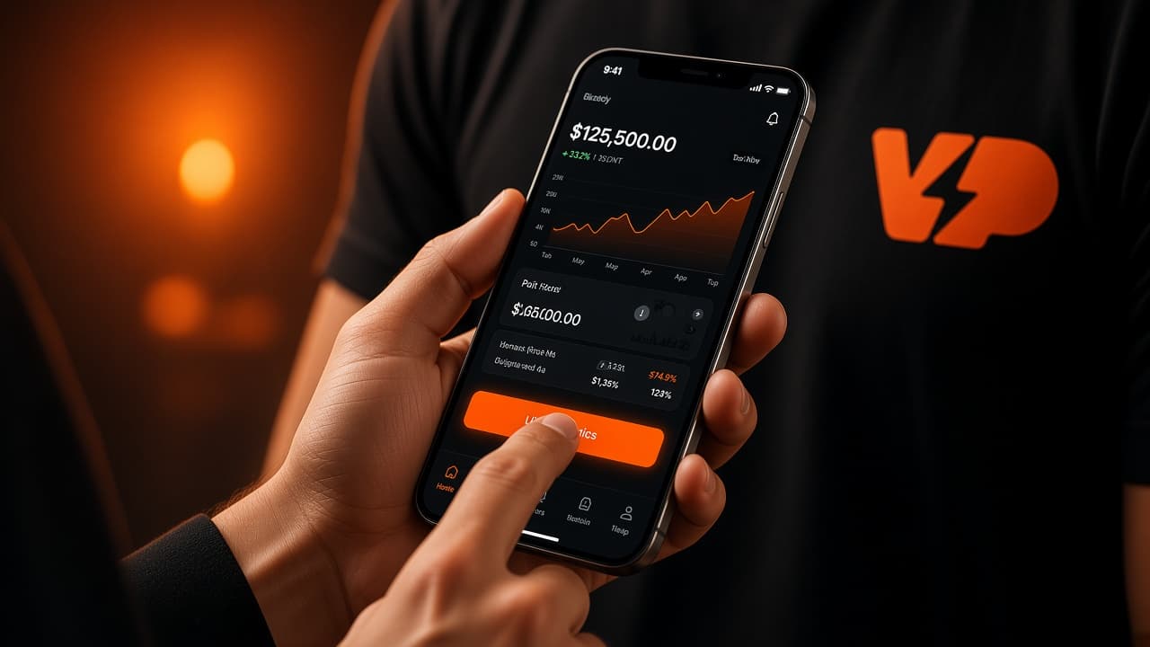 Hands tapping a VendPower purchase button on a phone