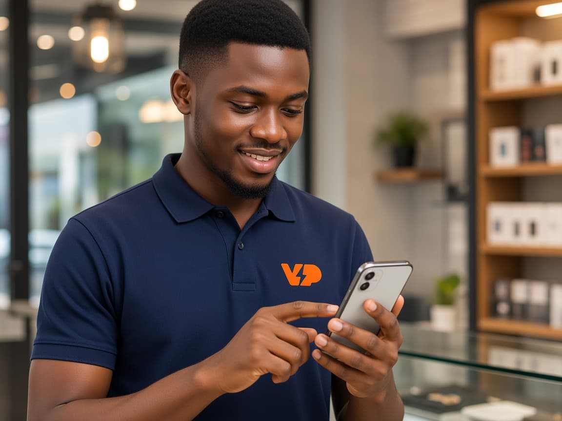 Reseller in a VendPower polo vending electricity from a phone